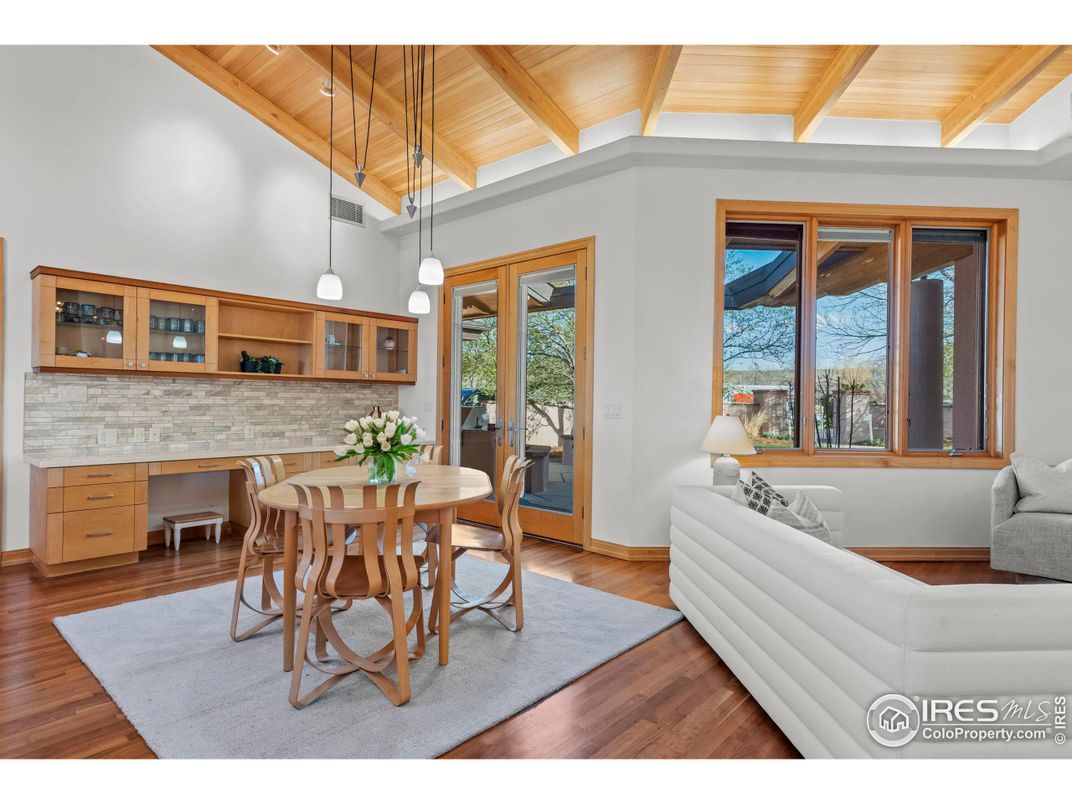 Dining room, Interior, Pendant Lights, Wooden Beams, Wooden Ceilings, Wood Texture Flooring