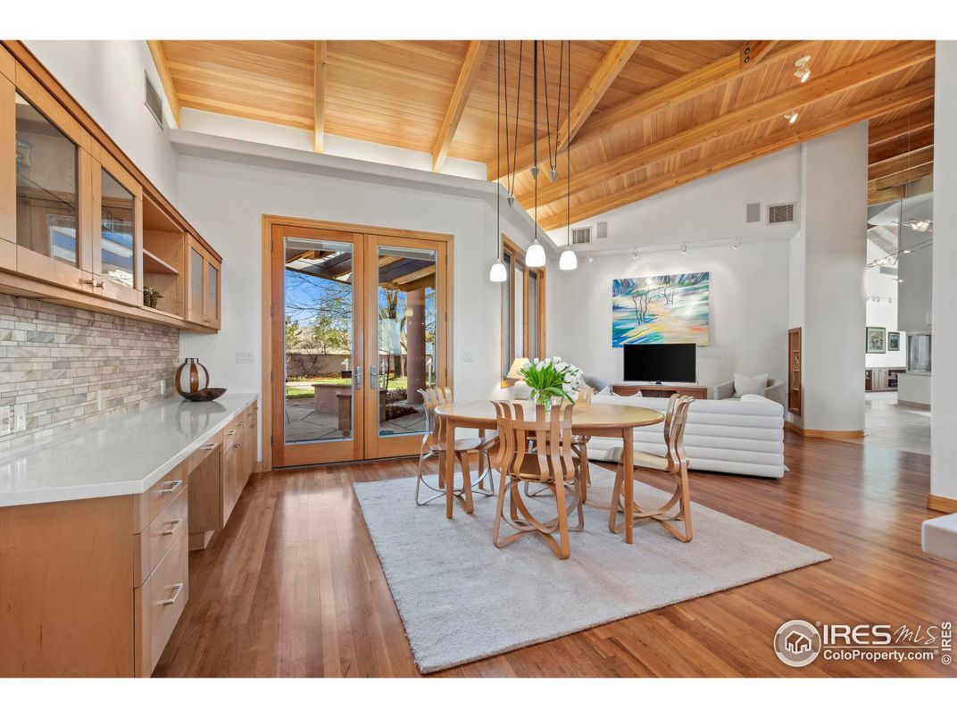 Dining room, Interior, Pendant Lights, Wooden Ceilings, Wood Texture Flooring