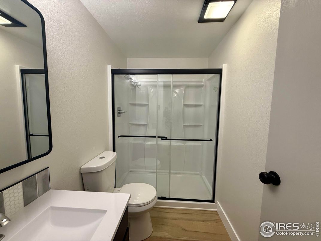 Bathroom, Glass Shower, Interior, Wood Texture Flooring