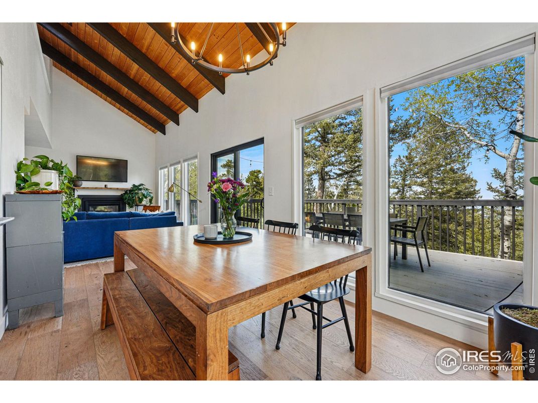 Dining room, Fireplace, Interior, Wooden Beams, Wooden Ceilings, Wood Texture Flooring