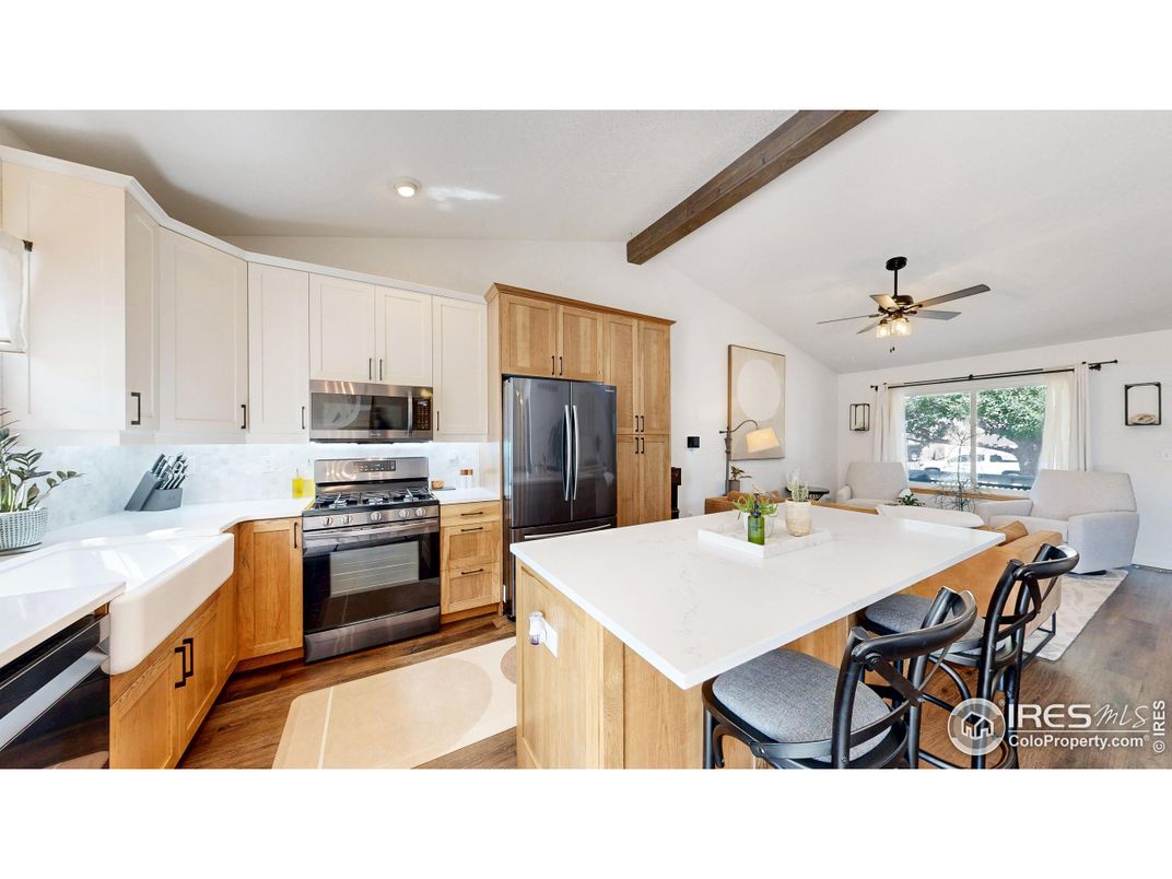 Interior, Kitchen, Recessed Lighting, Wooden Beams, Wood Texture Flooring