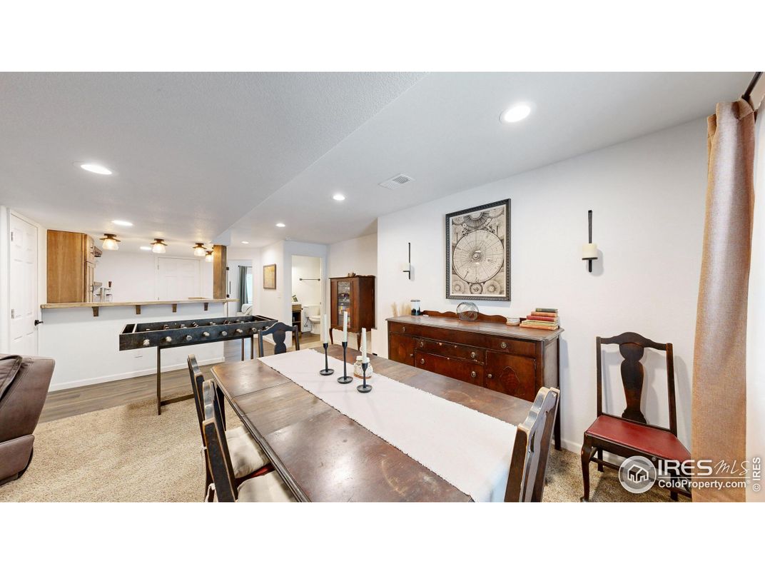Dining room, Game Room, Interior, Recessed Lighting, Wood Texture Flooring