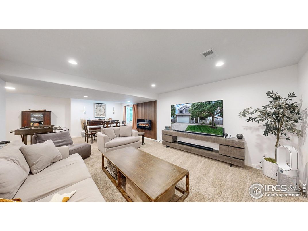 Dining room, Fireplace, Interior, Living room, Piano, Recessed Lighting