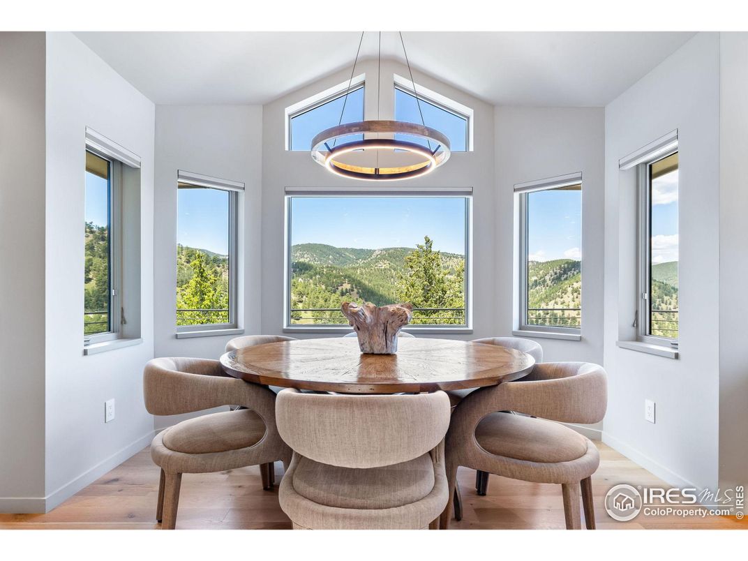 Dining room, Interior, Pendant Lights, Wood Texture Flooring