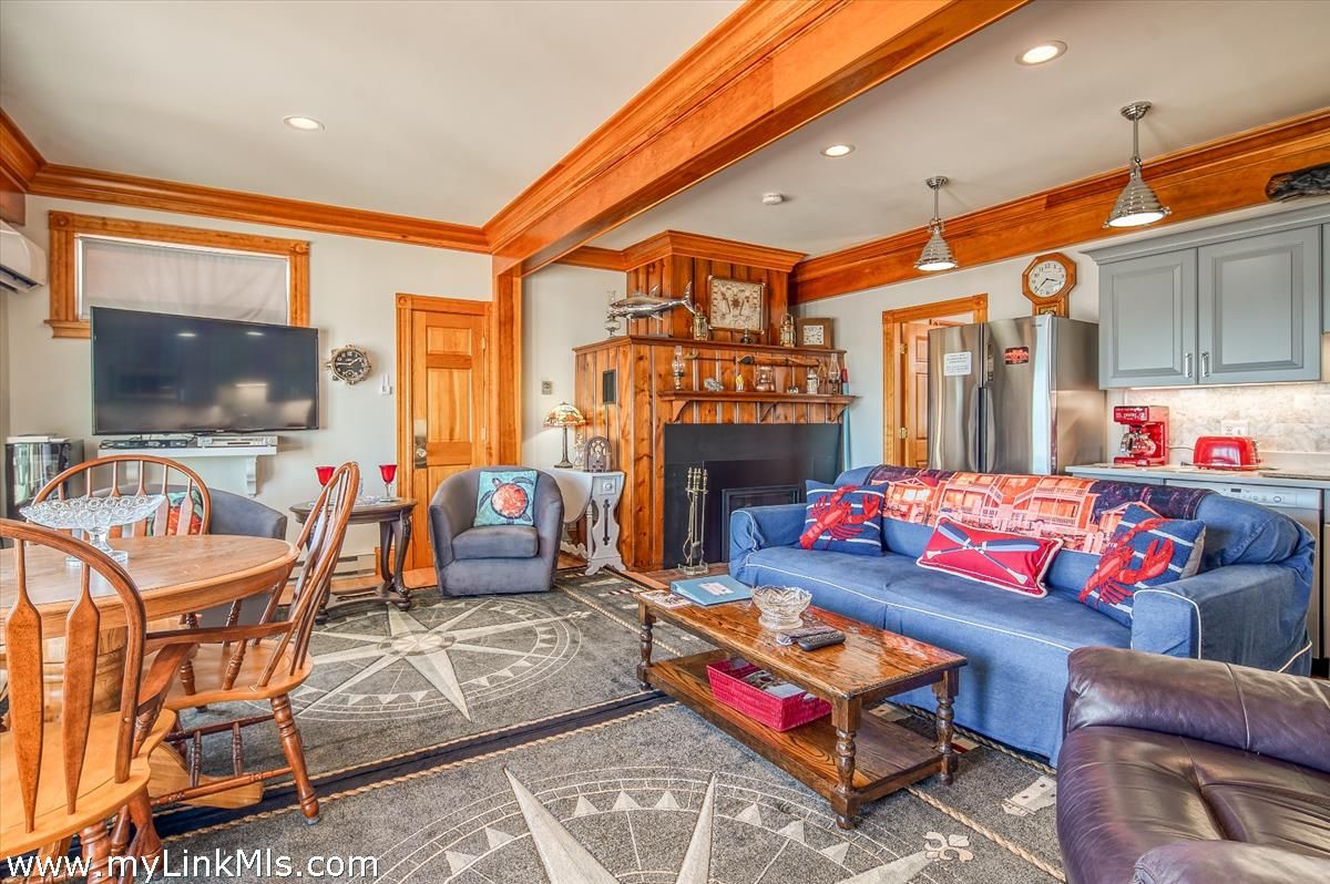 Dining room, Fireplace, Interior, Kitchen, Living room, Pendant Lights, Recessed Lighting