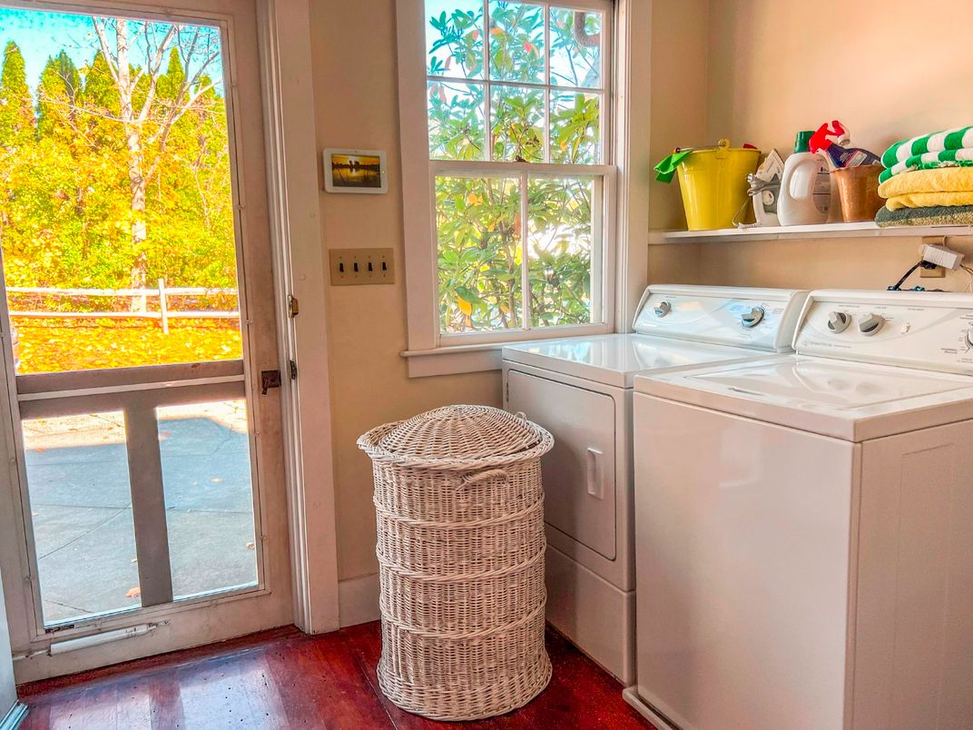 Interior, Washer, Wood Texture Flooring