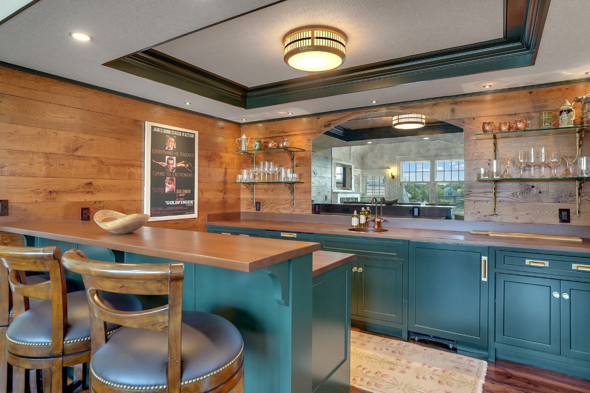Interior, Kitchen, Recessed Lighting, Wood Texture Flooring, Wooden Walls