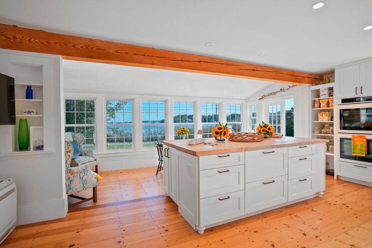 Interior, Kitchen, Recessed Lighting, Stainless Steel Appliances, Water, Wood Texture Flooring