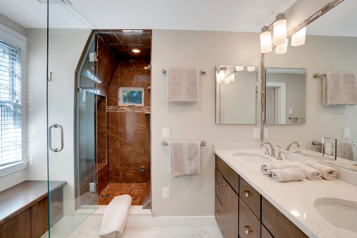 Bathroom, Dual Sink Vanities, Glass Shower, Interior, Marble