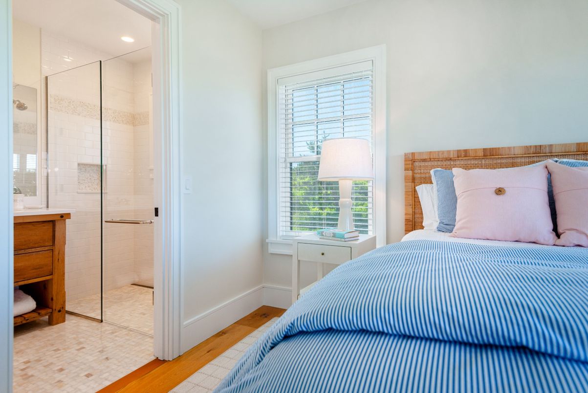 Bathroom, Bedroom, Glass Shower, Interior, Recessed Lighting, Wood Texture Flooring