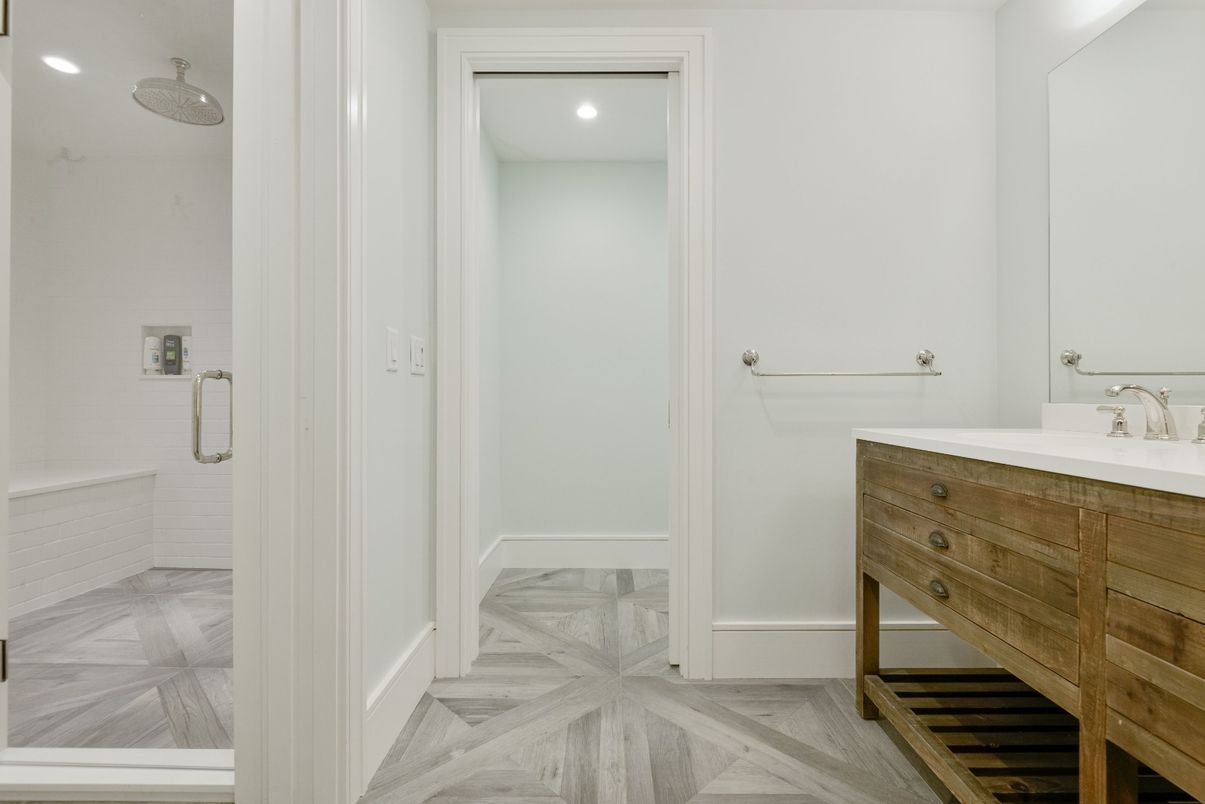 Bathroom, Interior, Recessed Lighting, Wood Texture Flooring