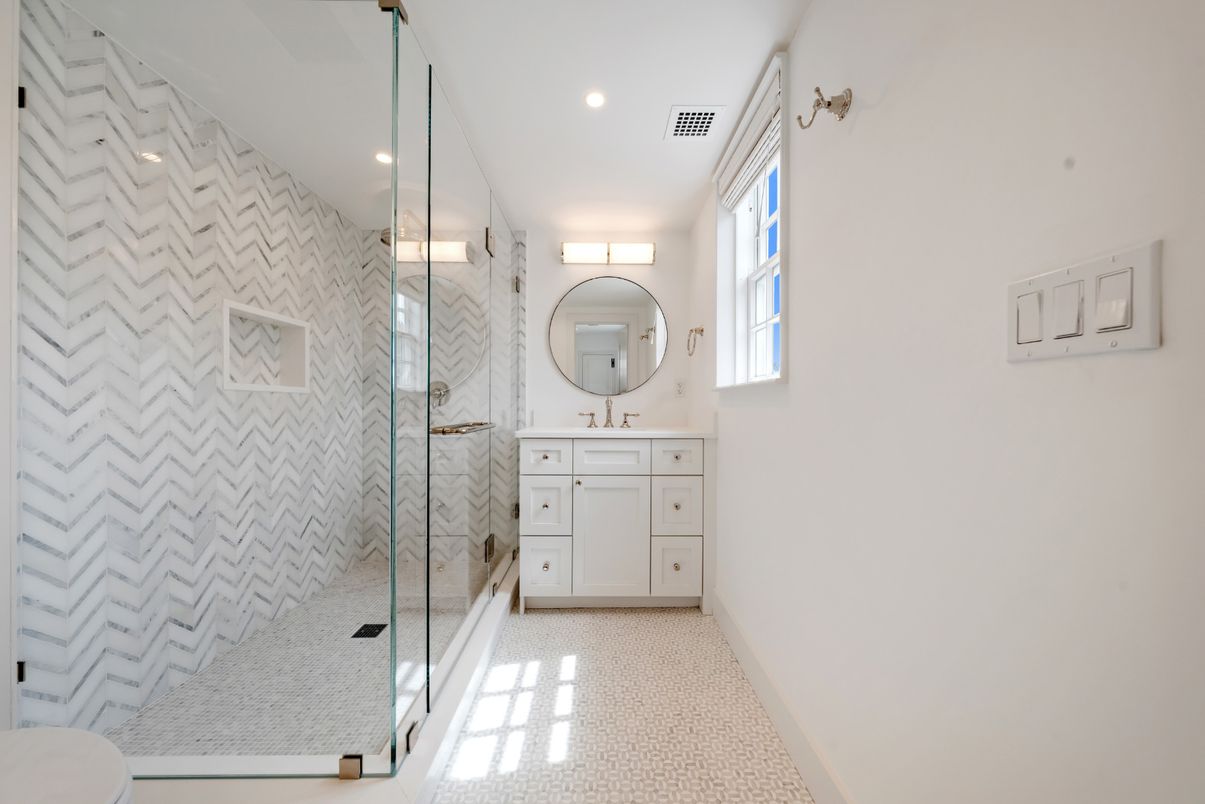 Bathroom, Glass Shower, Interior, Recessed Lighting