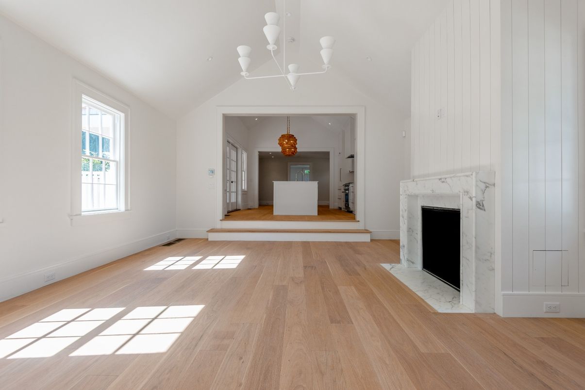 Chandelier, Empty room, Fireplace, Interior, Wood Texture Flooring
