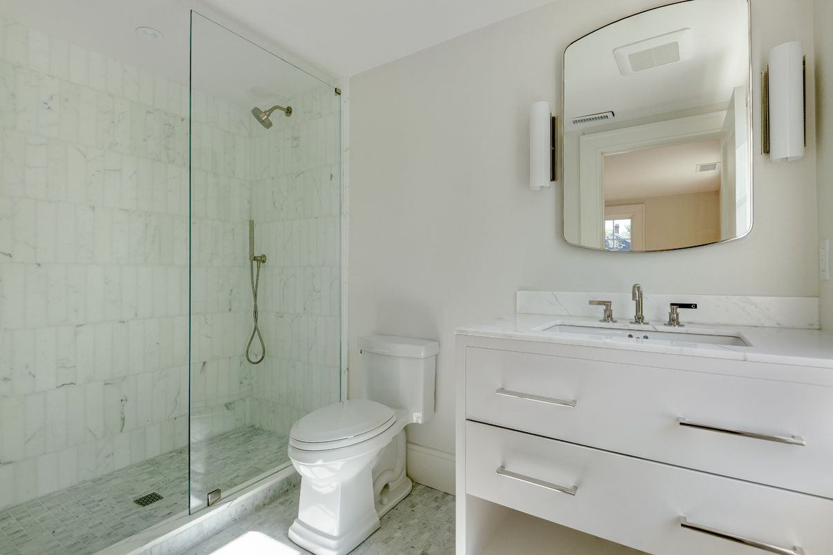 Bathroom, Glass Shower, Interior, Marble Walls