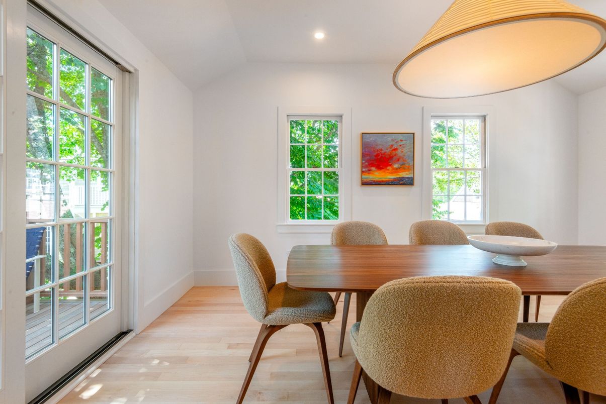 Dining room, Interior, Recessed Lighting, Wood Texture Flooring