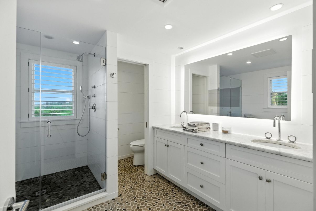Bathroom, Dual Sink Vanities, Glass Shower, Interior, Recessed Lighting