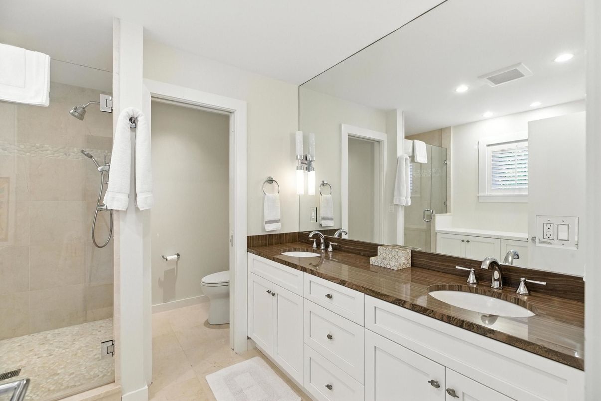 Bathroom, Dual Sink Vanities, Glass Shower, Interior, Recessed Lighting