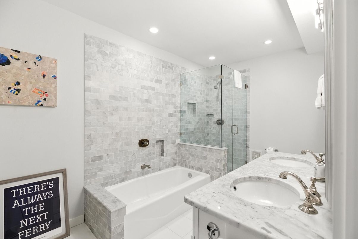 Bathroom, Dual Sink Vanities, Glass Shower, Interior, Recessed Lighting