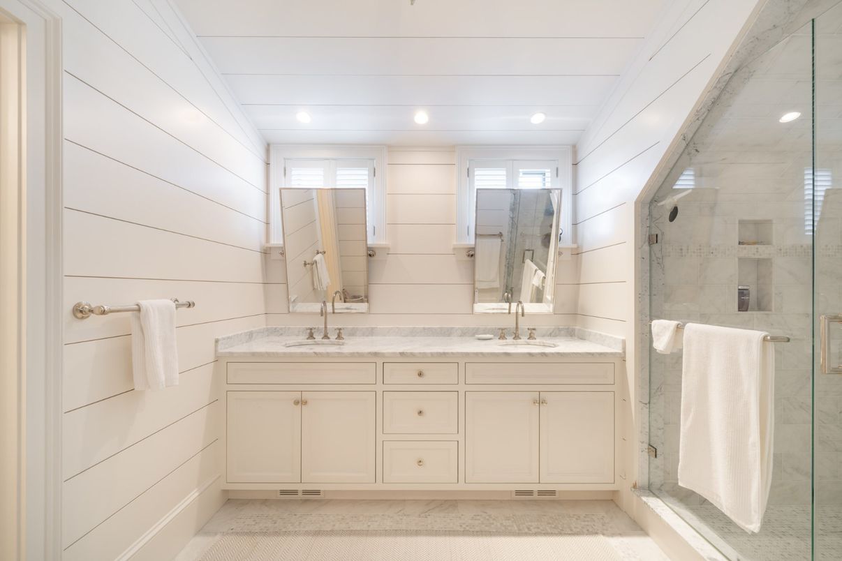 Bathroom, Dual Sink Vanities, Glass Shower, Interior, Recessed Lighting