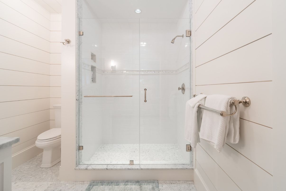 Bathroom, Glass Shower, Interior, Recessed Lighting