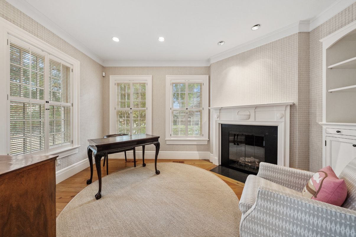 Fireplace, Interior, Recessed Lighting, Wood Texture Flooring