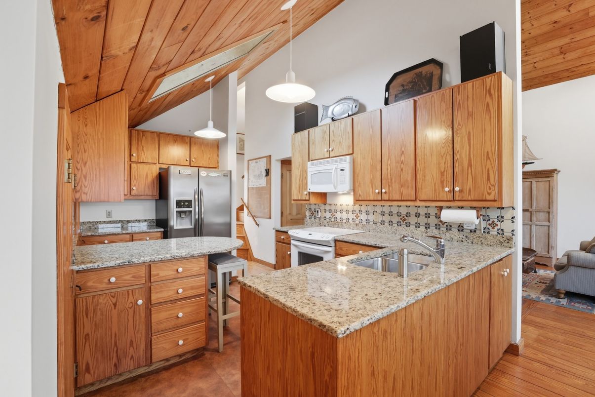 Interior, Kitchen, Pendant Lights, Wooden Ceilings, Wood Texture Flooring