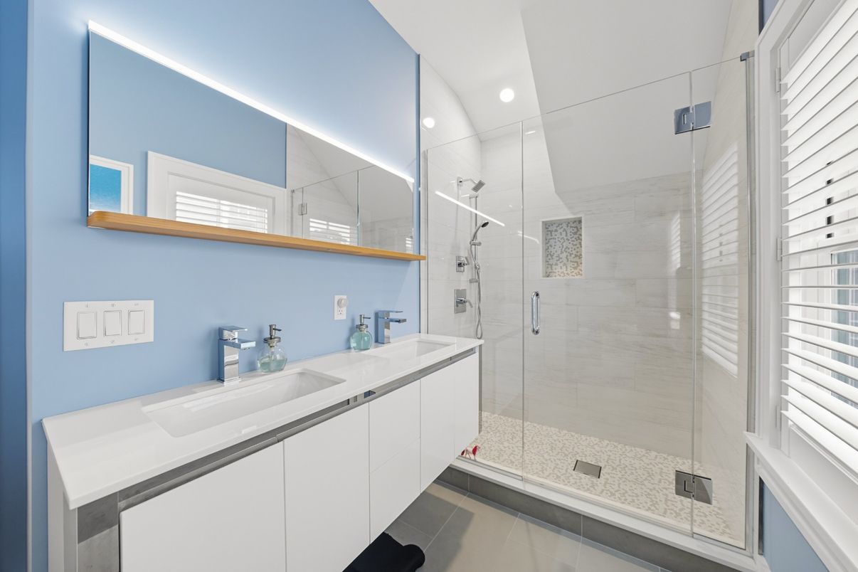 Bathroom, Glass Shower, Interior, Recessed Lighting