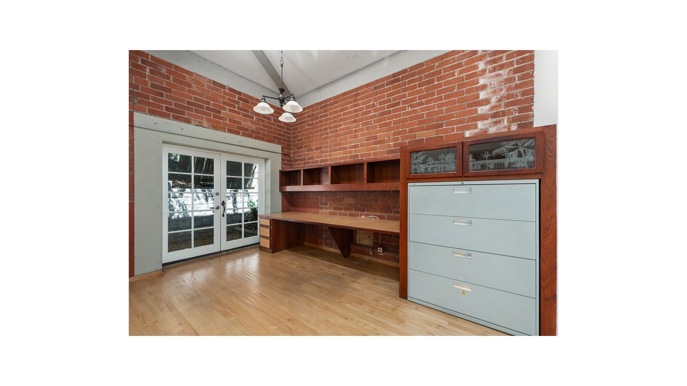 Home Office, Interior, Stone Walls, Wood Texture Flooring