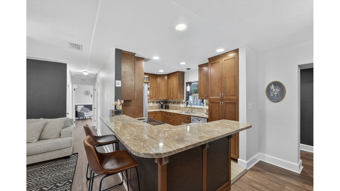 Interior, Kitchen, Recessed Lighting, Wood Texture Flooring