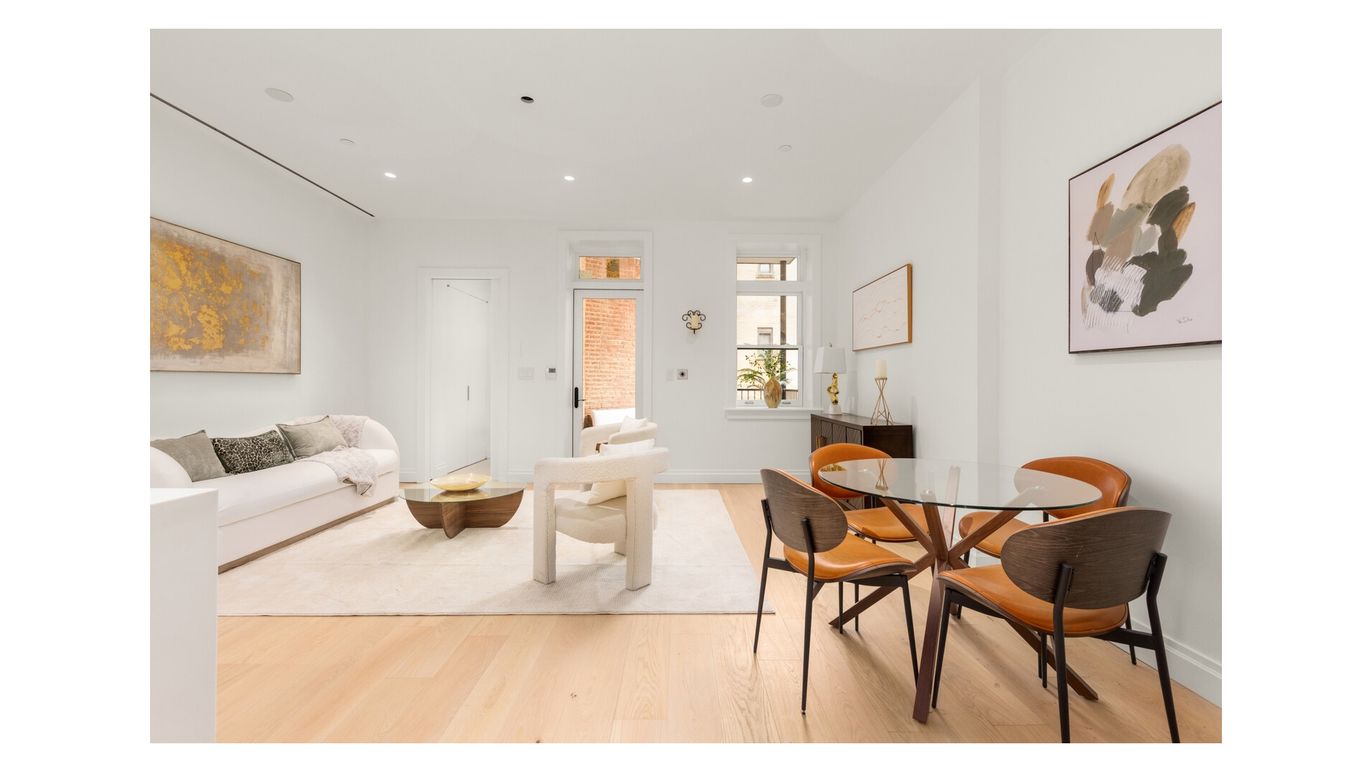 Dining room, Interior, Living room, Recessed Lighting, Wood Texture Flooring