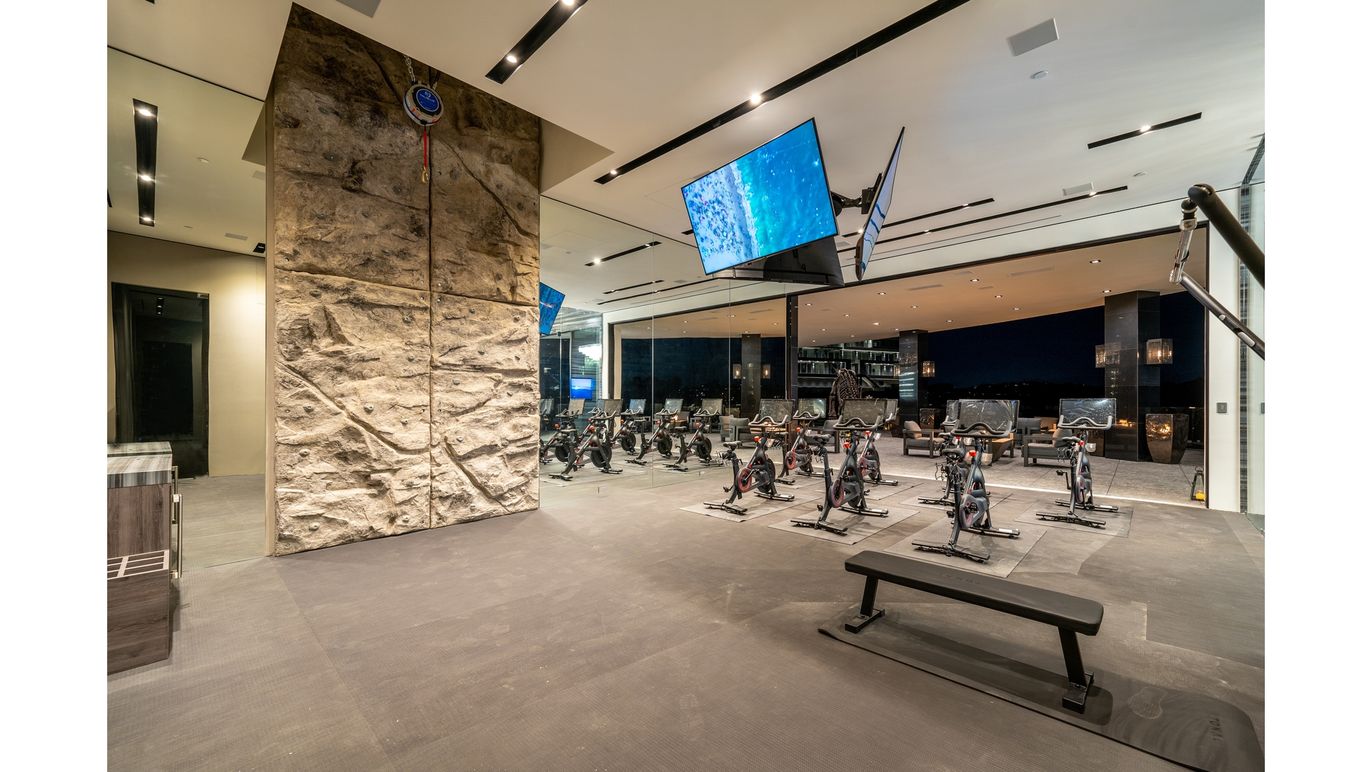 Fitness Equipment, Gym, Interior, Recessed Lighting, Stone Walls