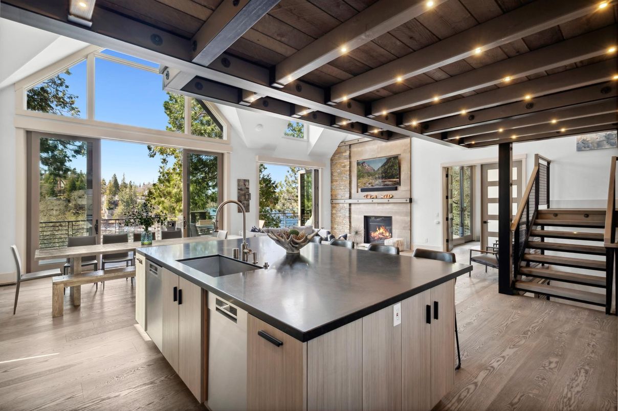 Dining room, Fireplace, Interior, Kitchen, Wooden Beams, Wooden Ceilings, Wood Texture Flooring