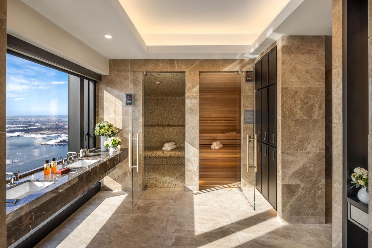 Bathroom, Glass Shower, Interior, Recessed Lighting, Sauna Room