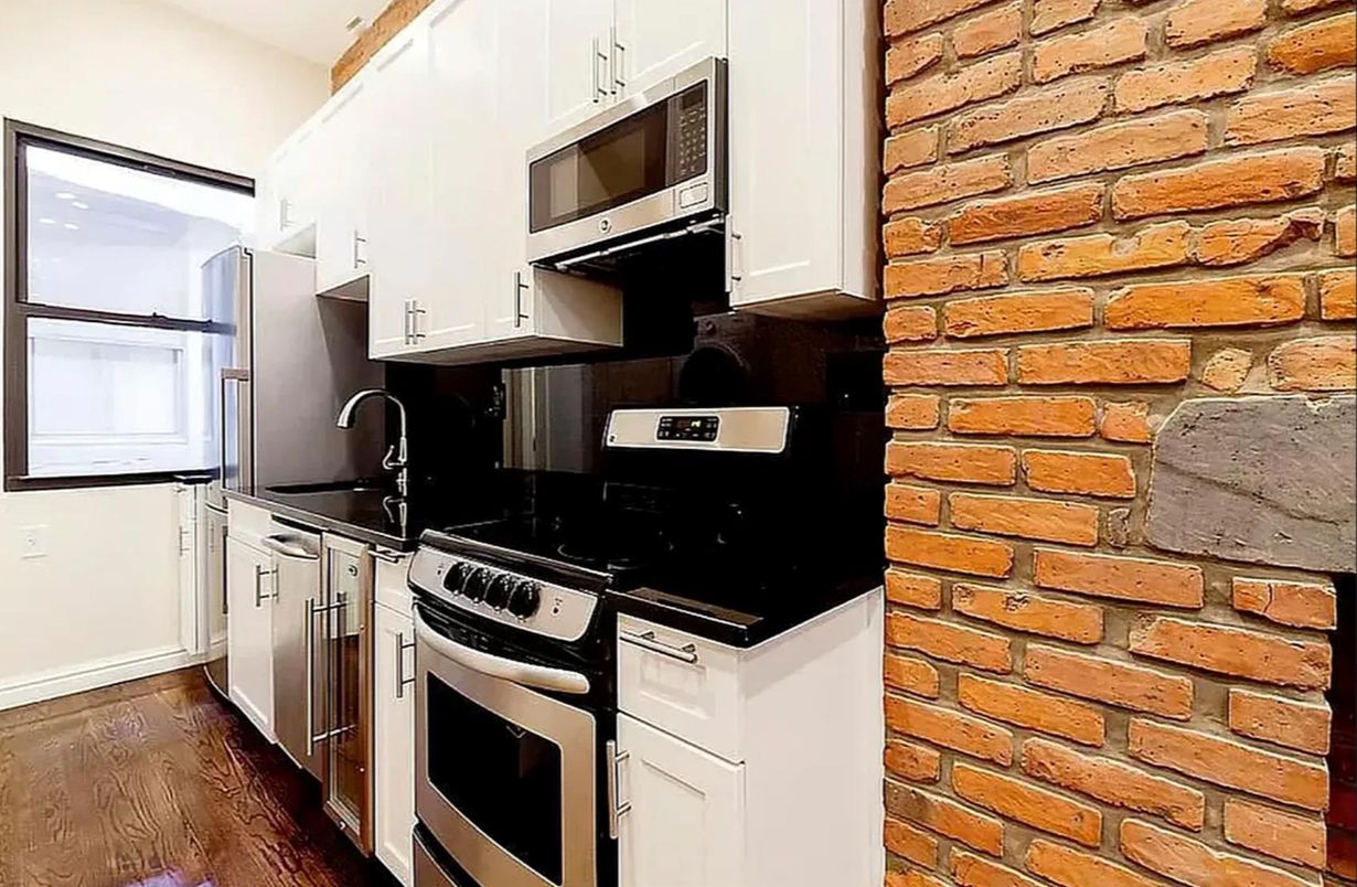 Interior, Kitchen, Stone Walls, Wood Texture Flooring