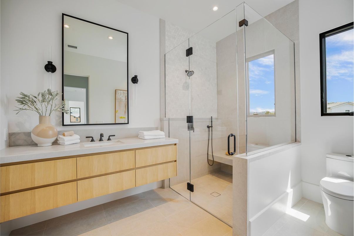 Bathroom, Dual Sink Vanities, Glass Shower, Interior, Recessed Lighting