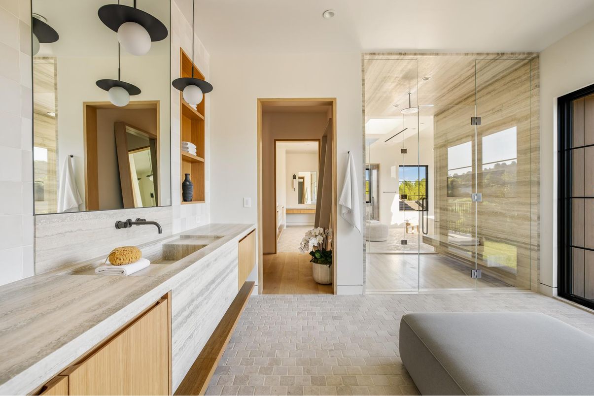 Bathroom, Glass Shower, Interior, Pendant Lights