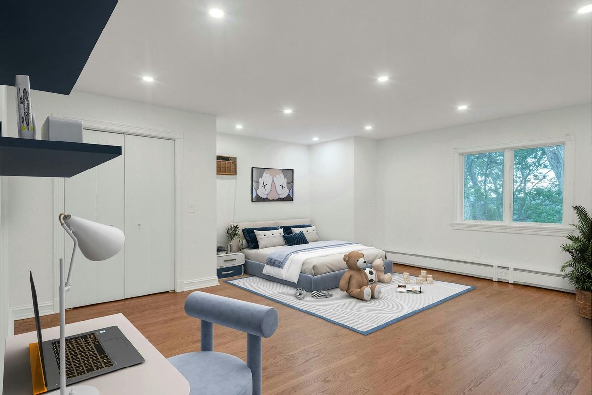 Bedroom, Interior, Recessed Lighting, Wood Texture Flooring