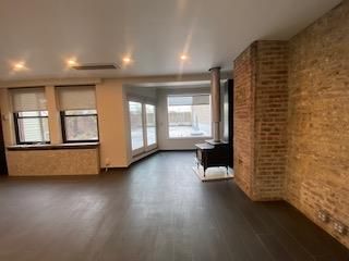 Empty room, Interior, Recessed Lighting, Stone Walls, Wood Texture Flooring