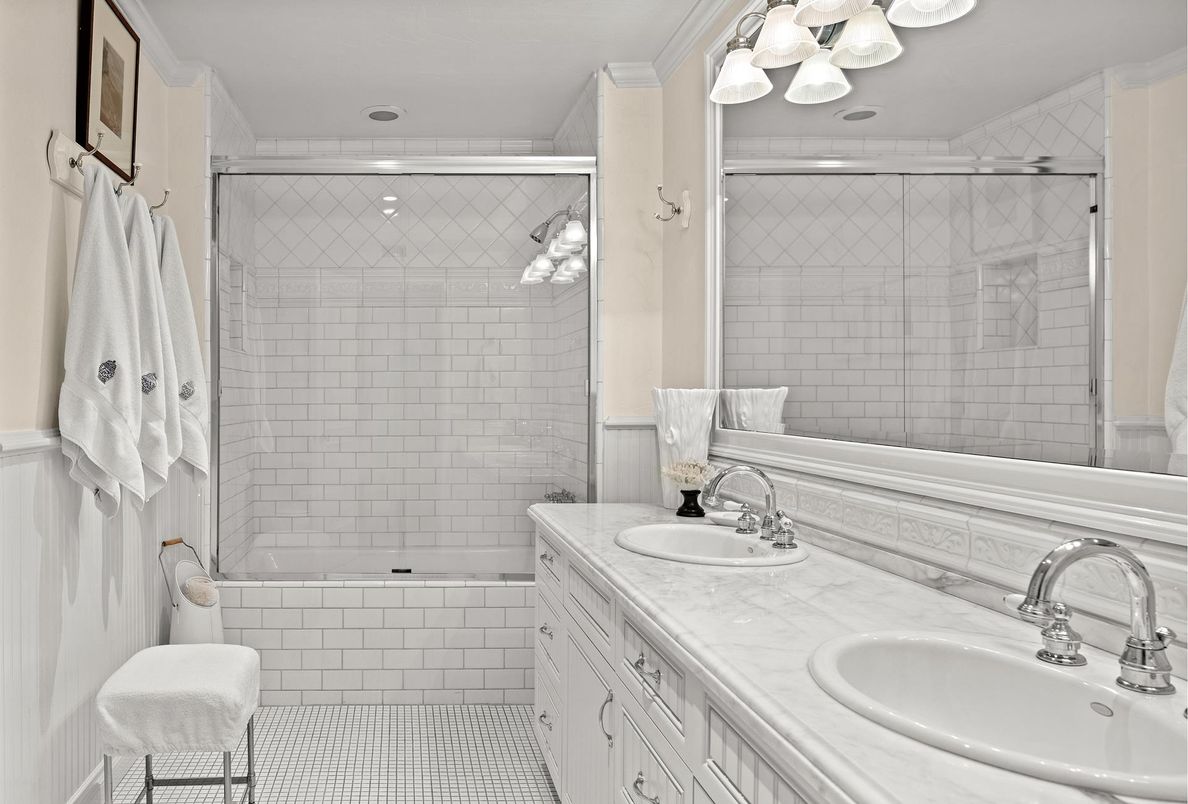 Bathroom, Dual Sink Vanities, Glass Shower, Interior, Tile Countertops