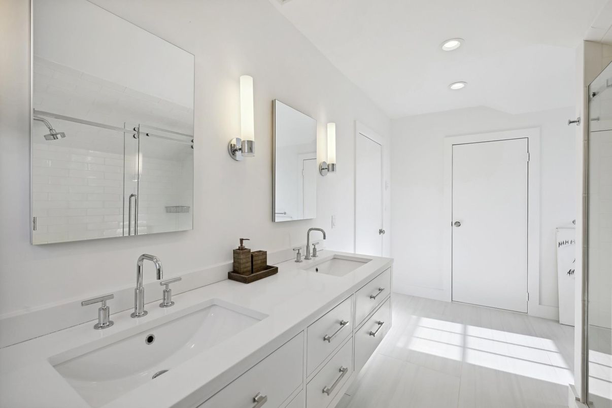 Bathroom, Dual Sink Vanities, Glass Shower, Interior, Recessed Lighting