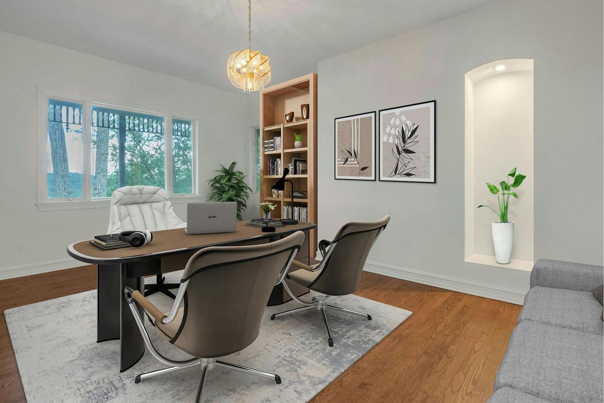 Home Office, Interior, Pendant Lights, Wood Texture Flooring