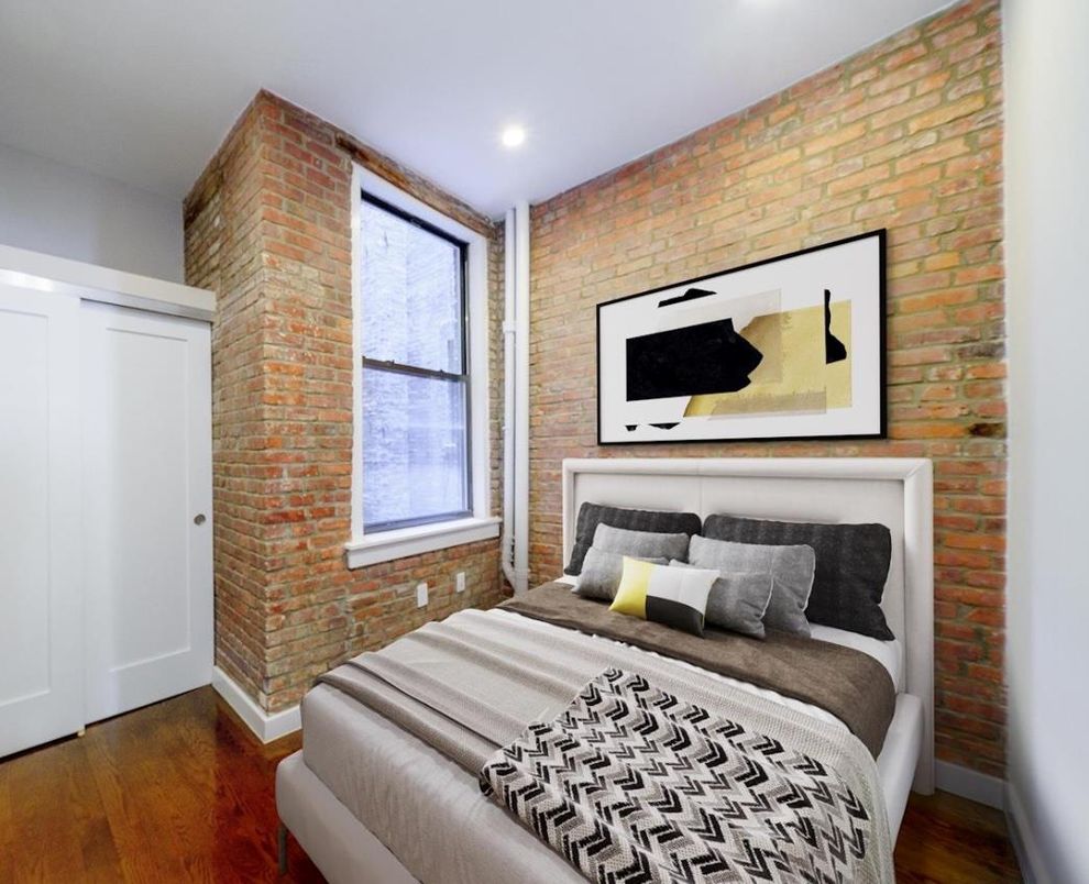 Bedroom, Interior, Recessed Lighting, Stone Walls, Wood Texture Flooring