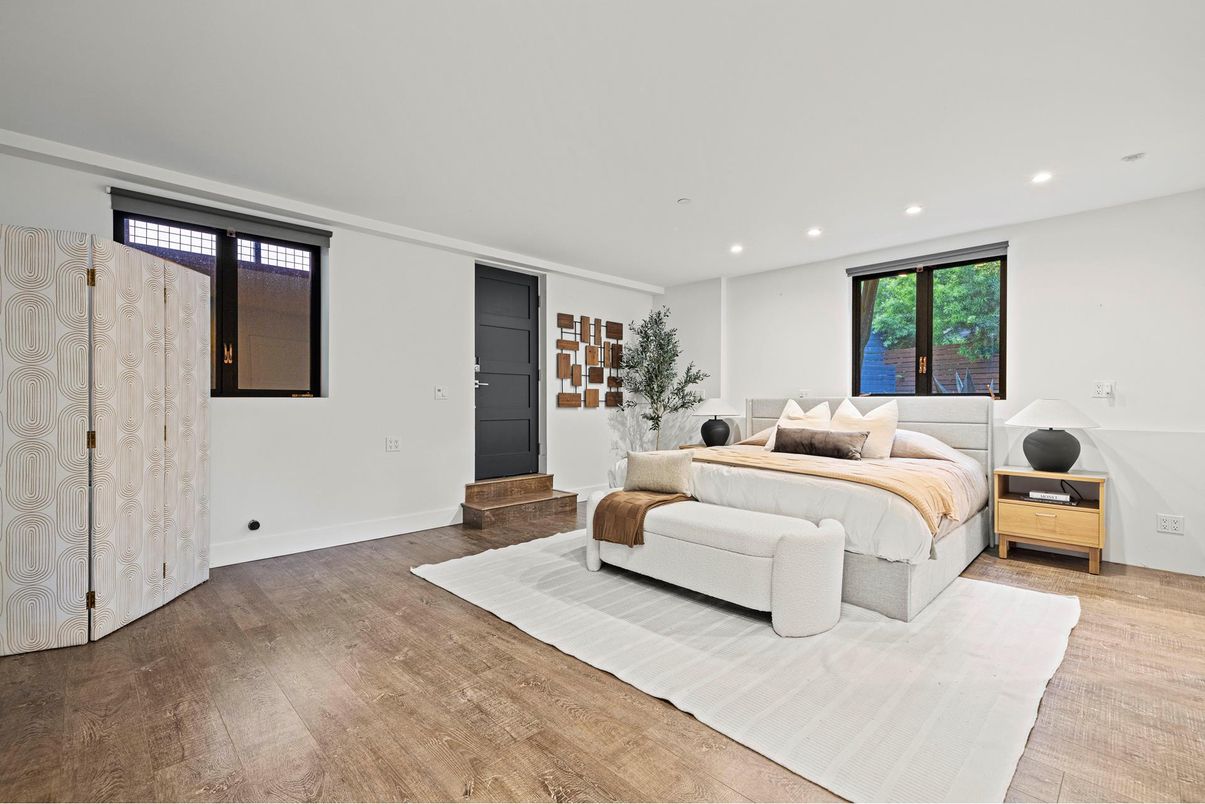 Bedroom, Interior, Recessed Lighting, Wood Texture Flooring