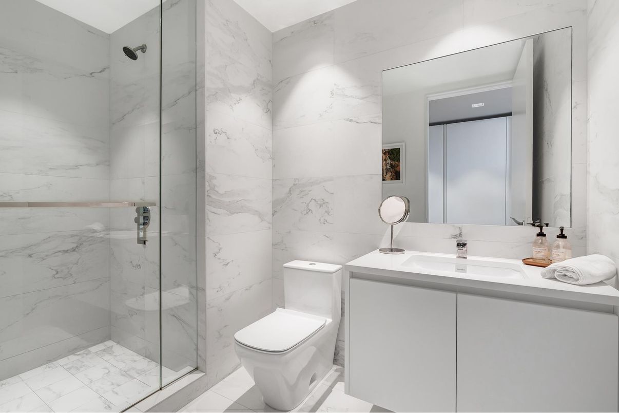 Bathroom, Glass Shower, Interior, Marble Walls