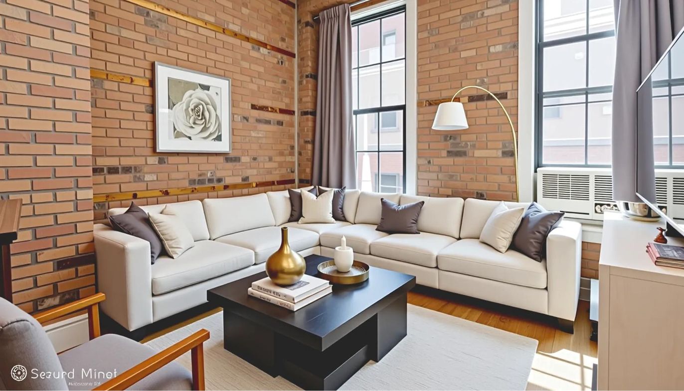 Interior, Living room, Stone Walls, Wood Texture Flooring