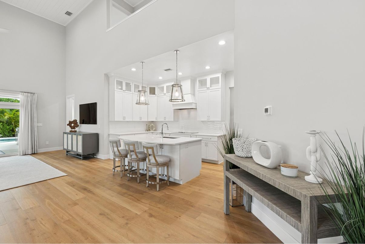 Interior, Kitchen, Pendant Lights, Recessed Lighting, Wood Texture Flooring