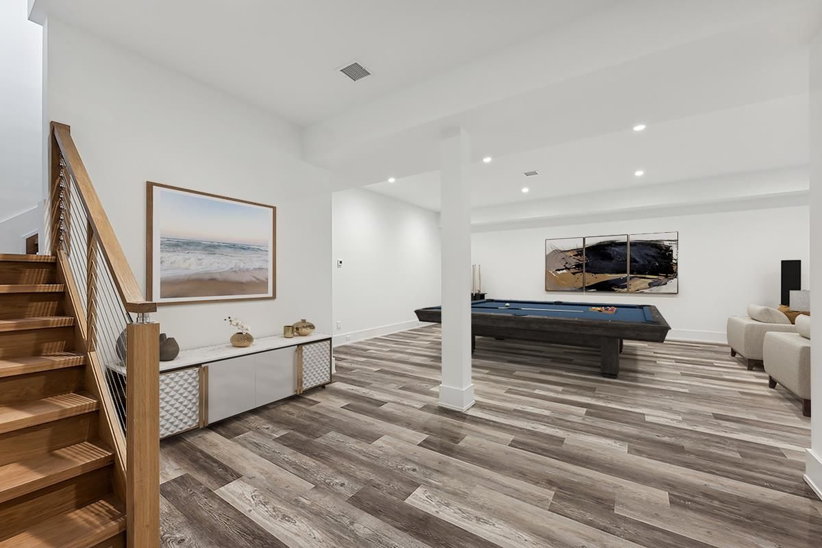 Game Room, Interior, Recessed Lighting, Wood Texture Flooring