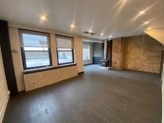 Empty room, Interior, Recessed Lighting, Stone Walls, Wood Texture Flooring