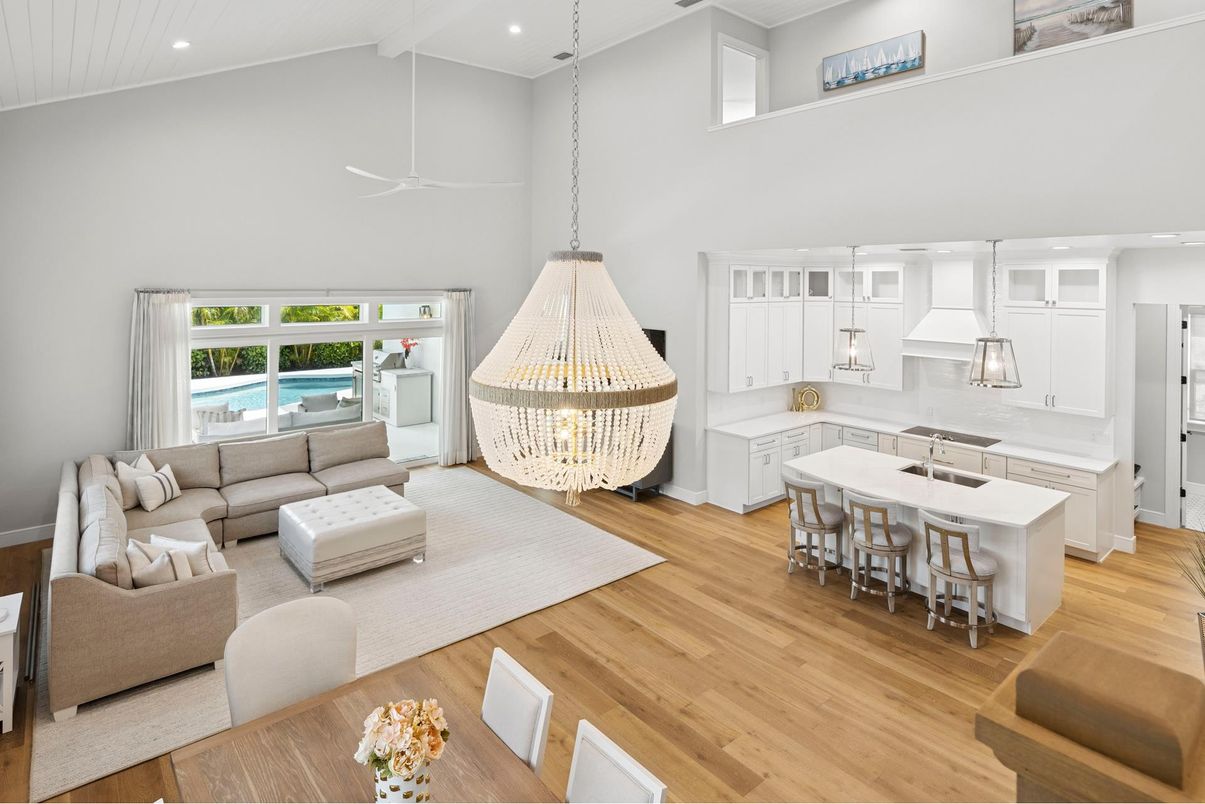 Dining room, Interior, Kitchen, Living room, Pendant Lights, Recessed Lighting, Wood Texture Flooring