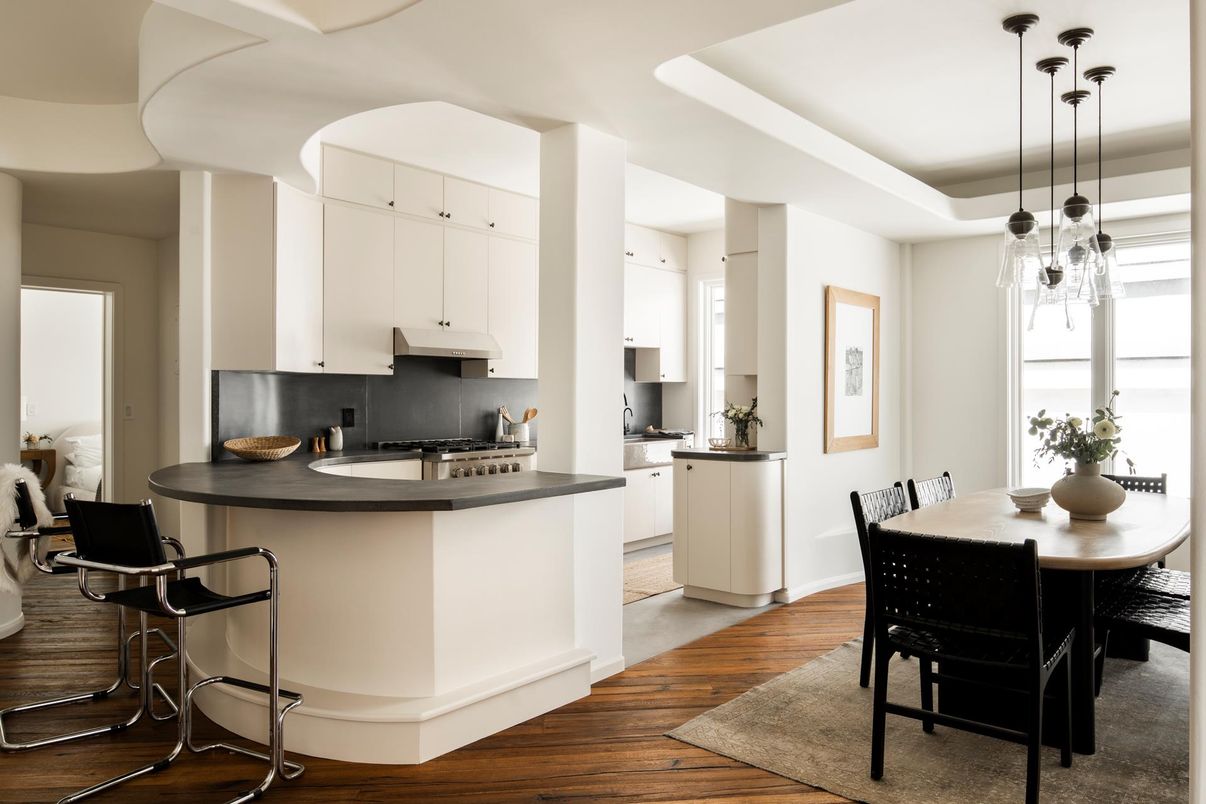 Dining room, Interior, Kitchen, Pendant Lights, Wood Texture Flooring